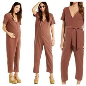 Hatch Women's Mauve Brown Button-Front Maternity Jumpsuit